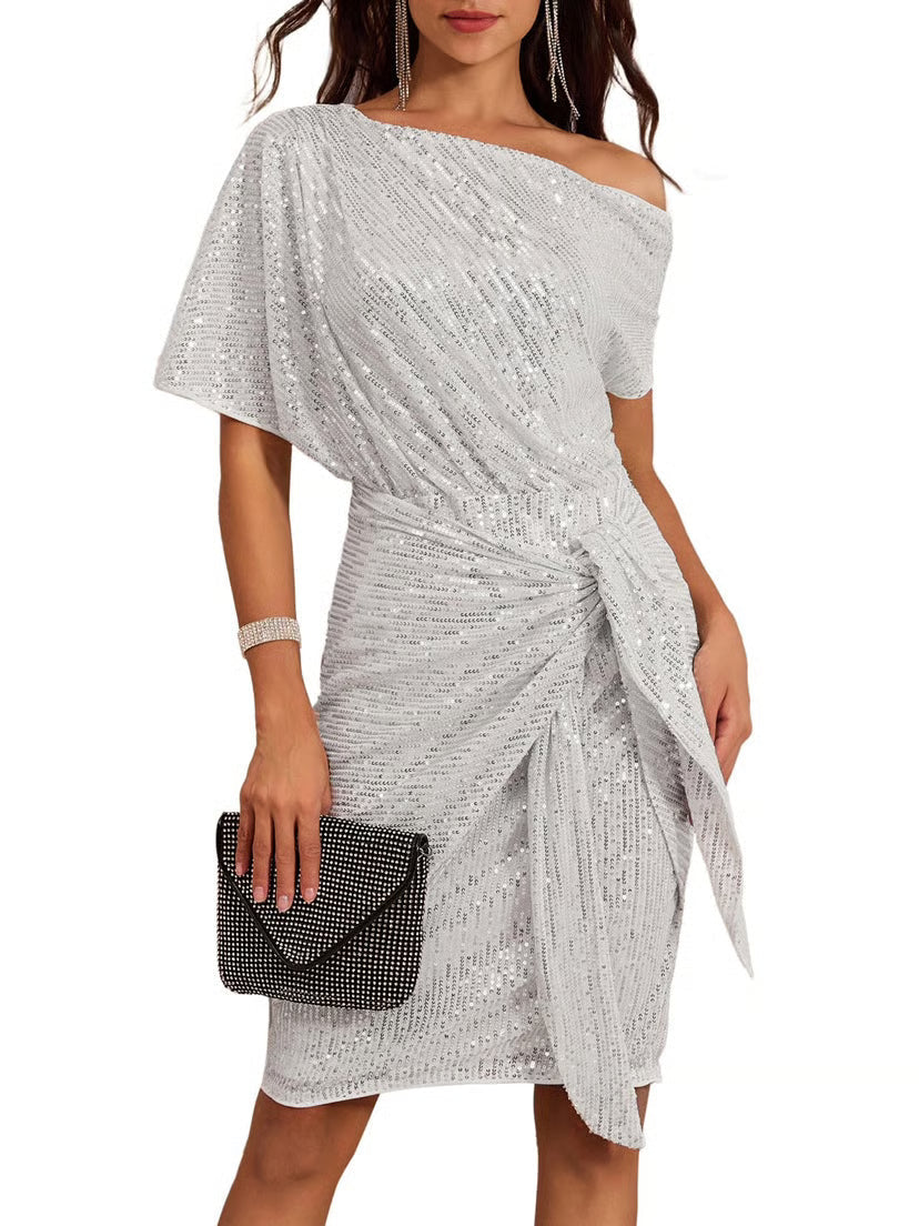 Avora Tie-Wrap Sequin Midi Dress